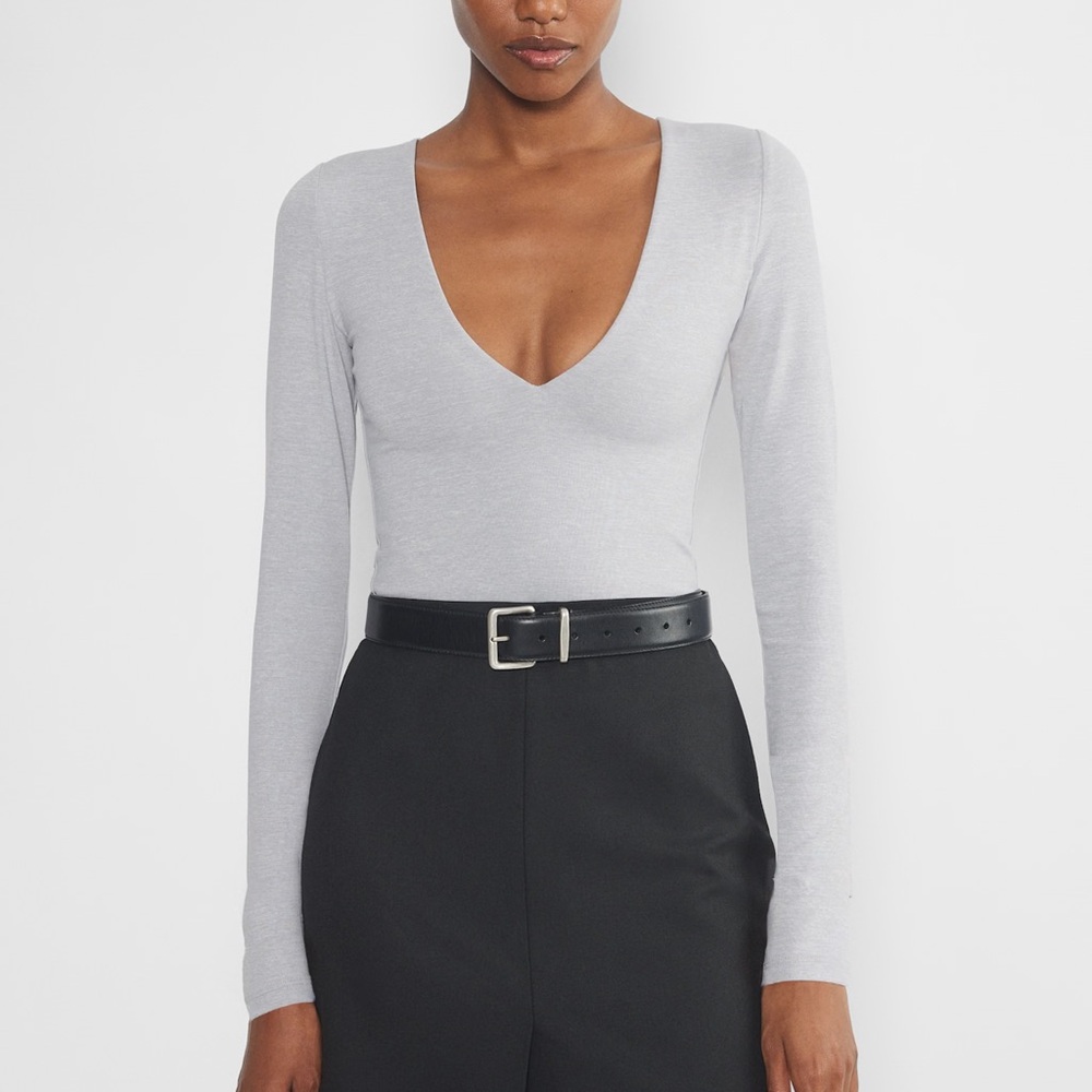 Aritzia Light Gray V-Neck Bodysuit